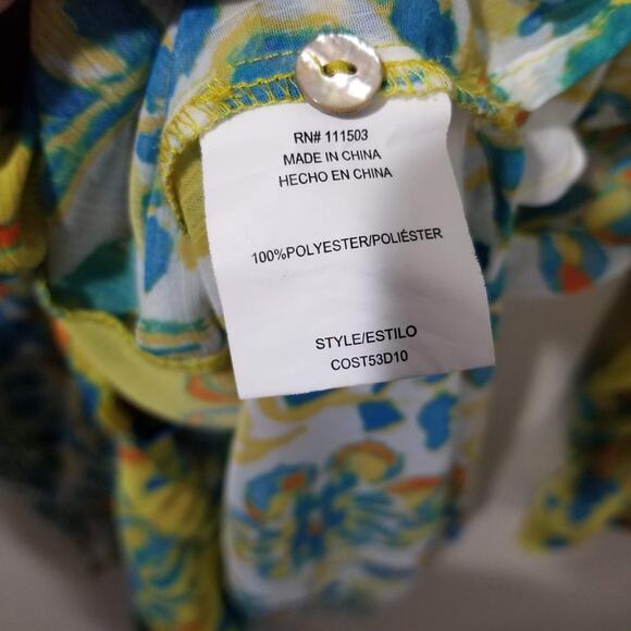 Figueroa & Flower Shirt Womens Large Multicolor Floral Sheer Tunic Roll Tab - Picture 5 of 9